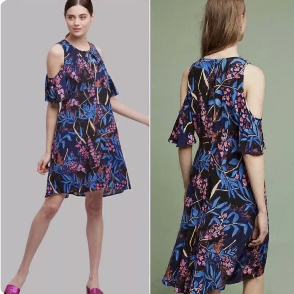 MAEVE Anthropologie Women’s Elia Cold Shoulder Floral Mini Dress Sz 4